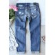 Sky Blue Cheetah Floral Print Contrast Mid Waist Distressed Jeans Sky Blue Cheetah Floral Print Contrast Mid Waist Distressed Jeans
