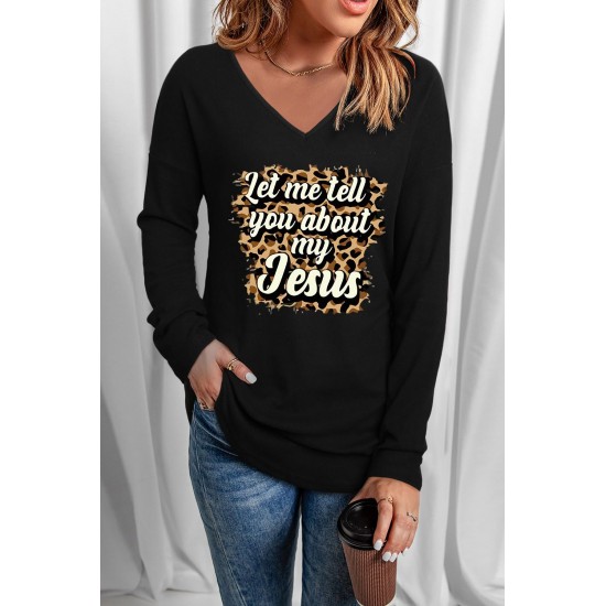 Black Let me tell you about my Jesus Graphic Long Sleeve Knit Top Black Let me tell you about my Jesus Graphic Long Sleeve Knit Top