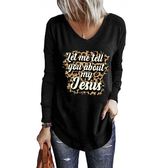 Black Let me tell you about my Jesus Graphic Long Sleeve Knit Top Black Let me tell you about my Jesus Graphic Long Sleeve Knit Top