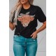 Black Cute Cattle Leopard O-Neck T-Shirt Black Cute Cattle Leopard O-Neck T-Shirt