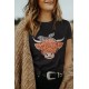 Black Cute Cattle Leopard O-Neck T-Shirt Black Cute Cattle Leopard O-Neck T-Shirt