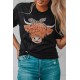 Black Cute Cattle Leopard O-Neck T-Shirt Black Cute Cattle Leopard O-Neck T-Shirt