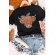 Black Cute Cattle Leopard O-Neck T-Shirt Black Cute Cattle Leopard O-Neck T-Shirt