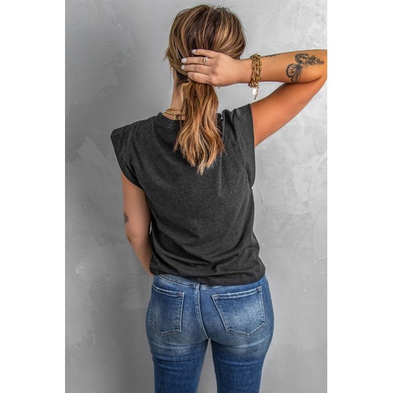 Gray But First Coffee Graphic Cap Sleeve Tee Gray But First Coffee Graphic Cap Sleeve Tee