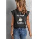Gray But First Coffee Graphic Cap Sleeve Tee Gray But First Coffee Graphic Cap Sleeve Tee