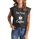 Gray But First Coffee Graphic Cap Sleeve Tee Gray But First Coffee Graphic Cap Sleeve Tee