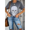 Gray Casual Skull Print Rolled Sleeve Graphic T-Shirt