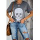 Gray Casual Skull Print Rolled Sleeve Graphic T-Shirt Gray Casual Skull Print Rolled Sleeve Graphic T-Shirt