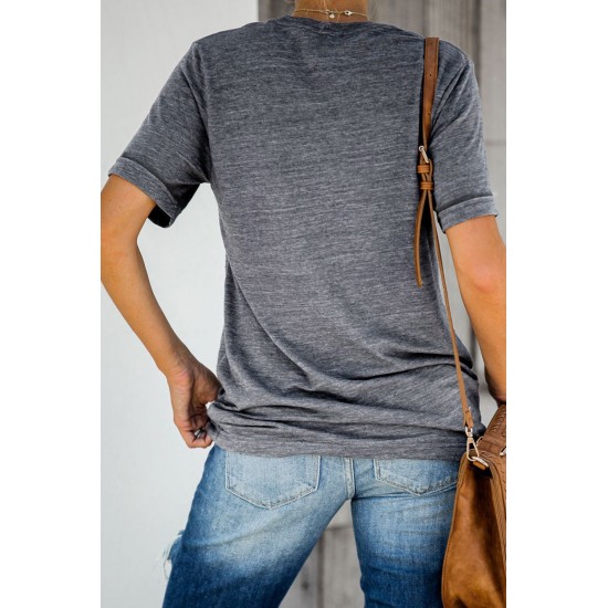 Gray Casual Skull Print Rolled Sleeve Graphic T-Shirt Gray Casual Skull Print Rolled Sleeve Graphic T-Shirt