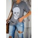 Gray Casual Skull Print Rolled Sleeve Graphic T-Shirt Gray Casual Skull Print Rolled Sleeve Graphic T-Shirt