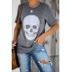 Gray Casual Skull Print Rolled Sleeve Graphic T-Shirt Gray Casual Skull Print Rolled Sleeve Graphic T-Shirt