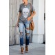Gray Casual Skull Print Rolled Sleeve Graphic T-Shirt Gray Casual Skull Print Rolled Sleeve Graphic T-Shirt