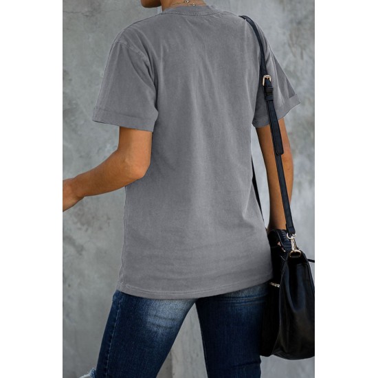 Gray ROCK AND ROLL Guitar Print Short Sleeve Graphic Tee Gray ROCK AND ROLL Guitar Print Short Sleeve Graphic Tee