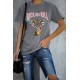 Gray ROCK AND ROLL Guitar Print Short Sleeve Graphic Tee Gray ROCK AND ROLL Guitar Print Short Sleeve Graphic Tee