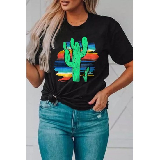 Black Cactus Serape Printed T Shirt Black Cactus Serape Printed T Shirt
