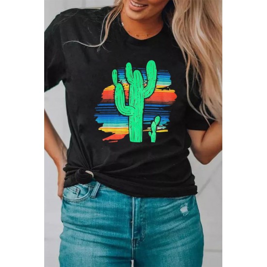Black Cactus Serape Printed T Shirt Black Cactus Serape Printed T Shirt
