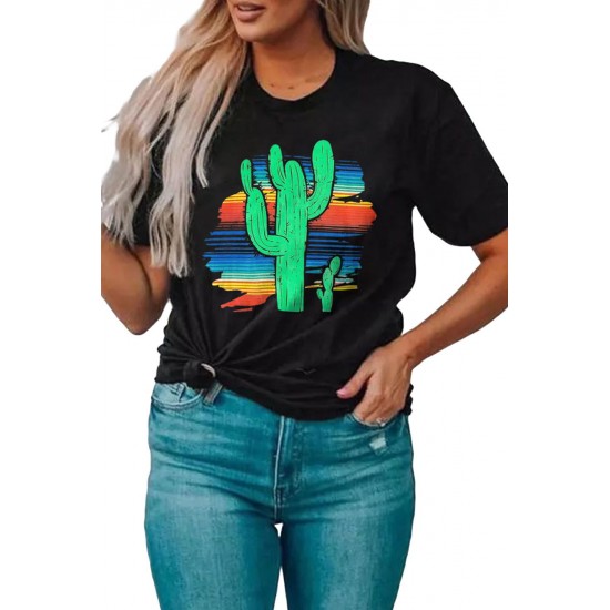 Black Cactus Serape Printed T Shirt Black Cactus Serape Printed T Shirt