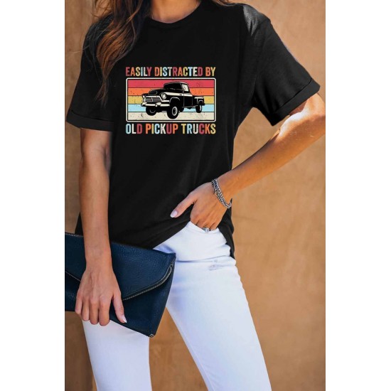 Black Casual Pick Up Truck Print Graphic Tee Black Casual Pick Up Truck Print Graphic Tee