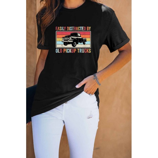 Black Casual Pick Up Truck Print Graphic Tee Black Casual Pick Up Truck Print Graphic Tee