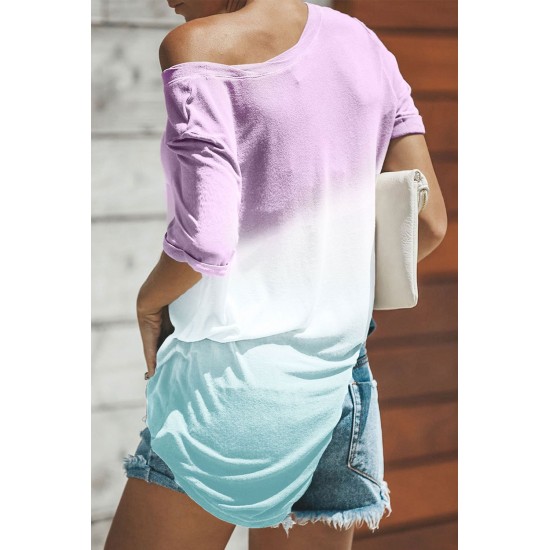 Purple Skull & Floral Print Ombre T Shirt Purple Skull & Floral Print Ombre T Shirt