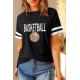 Black BASKETBALL Leopard Graphic Print Striped Short Sleeve T Shirt Black BASKETBALL Leopard Graphic Print Striped Short Sleeve T Shirt