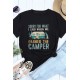Black CAMPER Letter Car Graphic Print Short Sleeve Tee Black CAMPER Letter Car Graphic Print Short Sleeve Tee