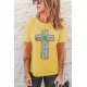 Yellow Western Cross Graphic Print Short Sleeve T Shirt Yellow Western Cross Graphic Print Short Sleeve T Shirt