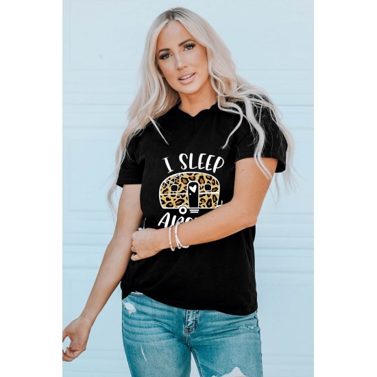 Black I Sleep Around Leopard Car Printed Graphic T Shirt Black I Sleep Around Leopard Car Printed Graphic T Shirt