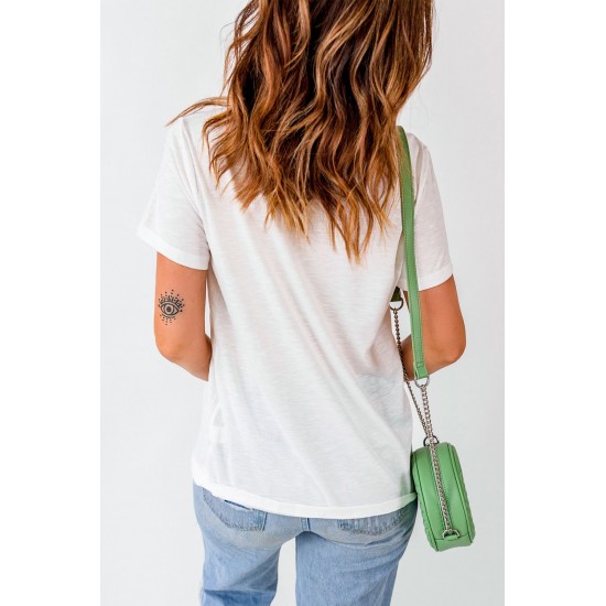 White Hello Summer Plant Heart Shape Print Short Sleeve T Shirt White Hello Summer Plant Heart Shape Print Short Sleeve T Shirt