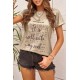 Khaki Letter Print Folded Sleeve T-shirt Khaki Letter Print Folded Sleeve T-shirt
