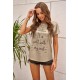 Khaki Letter Print Folded Sleeve T-shirt Khaki Letter Print Folded Sleeve T-shirt