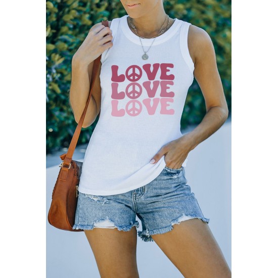 White Casual Love Letter Colorblock Tank Top White Casual Love Letter Colorblock Tank Top