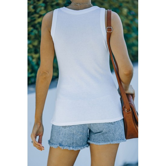 White Casual Love Letter Colorblock Tank Top White Casual Love Letter Colorblock Tank Top