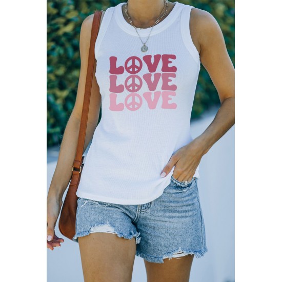 White Casual Love Letter Colorblock Tank Top White Casual Love Letter Colorblock Tank Top