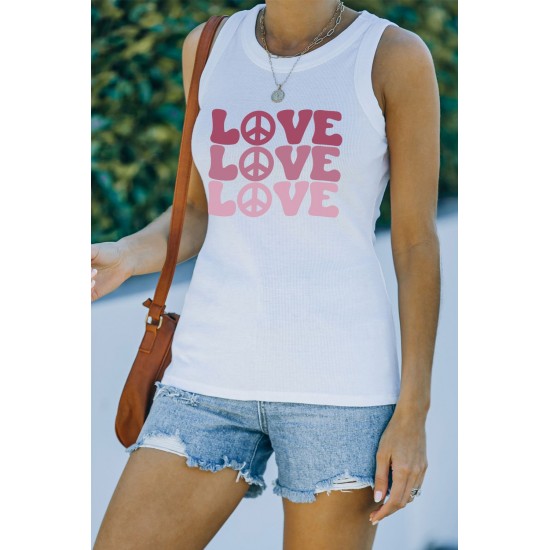 White Casual Love Letter Colorblock Tank Top White Casual Love Letter Colorblock Tank Top