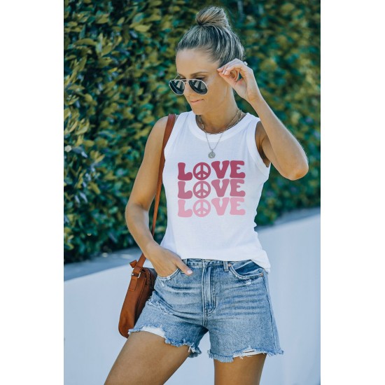 White Casual Love Letter Colorblock Tank Top White Casual Love Letter Colorblock Tank Top