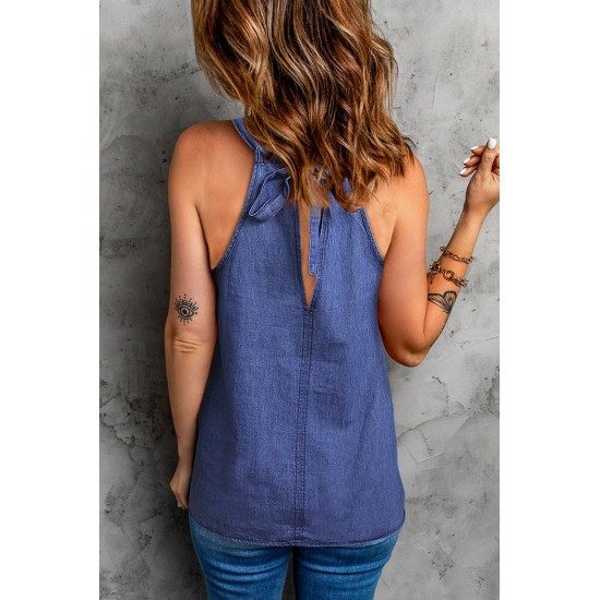 Blue Dandelion Luck Halterneck Denim Tank Top Blue Dandelion Luck Halterneck Denim Tank Top