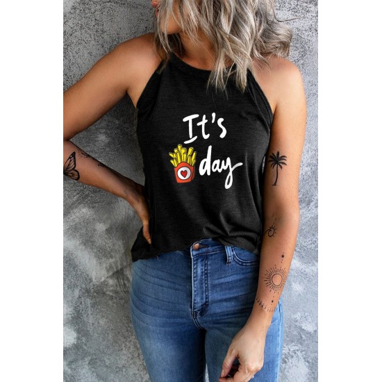 Black It's French Fry Day Funny Graphic Tank Top Black It's French Fry Day Funny Graphic Tank Top