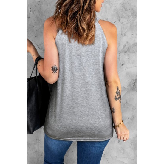 Gray Peace Love Hockey Letter Graphic Tank Top Gray Peace Love Hockey Letter Graphic Tank Top