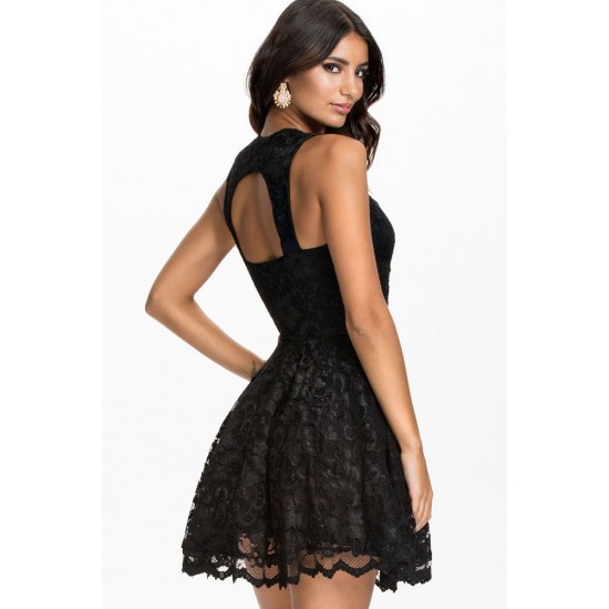 All Black Lace Party Skater Dress All Black Lace Party Skater Dress