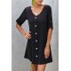 Black V Neck Button Front Roll up Tab Sleeve Dress Black V Neck Button Front Roll up Tab Sleeve Dress