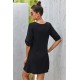Black V Neck Button Front Roll up Tab Sleeve Dress Black V Neck Button Front Roll up Tab Sleeve Dress