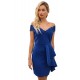Blue Embroidered Off Shoulder Neck Cascading Mini Dress Blue Embroidered Off Shoulder Neck Cascading Mini Dress