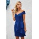 Blue Embroidered Off Shoulder Neck Cascading Mini Dress Blue Embroidered Off Shoulder Neck Cascading Mini Dress