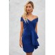 Blue Embroidered Off Shoulder Neck Cascading Mini Dress Blue Embroidered Off Shoulder Neck Cascading Mini Dress