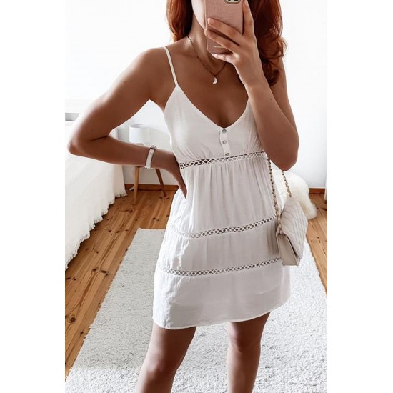 White Crochet Spaghetti Straps Mini Dress White Crochet Spaghetti Straps Mini Dress