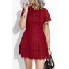 Red Lace Crochet Short Sleeve High Waist Mini Dress