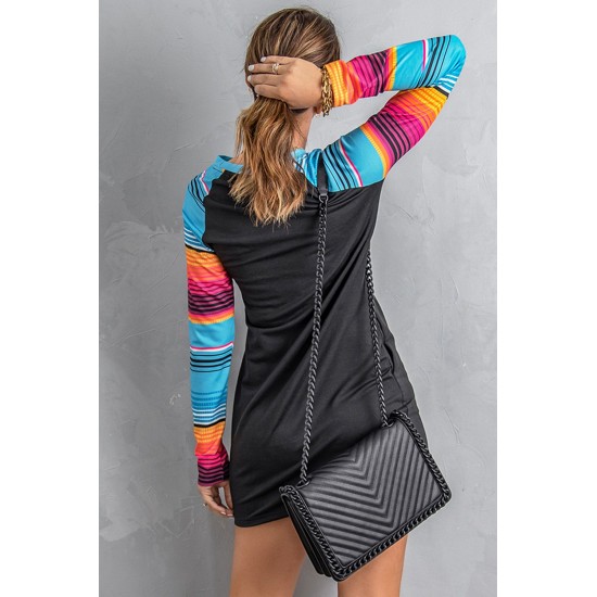 Mom Sunflower Print Striped Raglan Sleeve Shift Mini Dress Mom Sunflower Print Striped Raglan Sleeve Shift Mini Dress