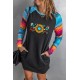 Mom Sunflower Print Striped Raglan Sleeve Shift Mini Dress Mom Sunflower Print Striped Raglan Sleeve Shift Mini Dress