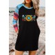Mom Sunflower Print Striped Raglan Sleeve Shift Mini Dress Mom Sunflower Print Striped Raglan Sleeve Shift Mini Dress
